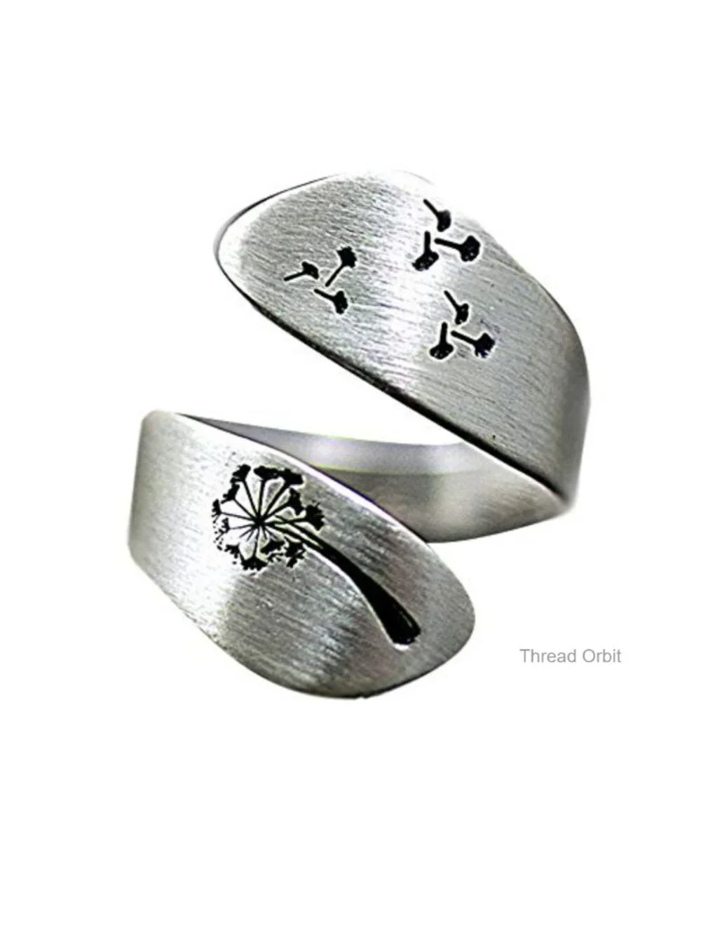 Vintage Silver Plated Adjustable Open Ring Wrap Ring Dandelion Design Stackable